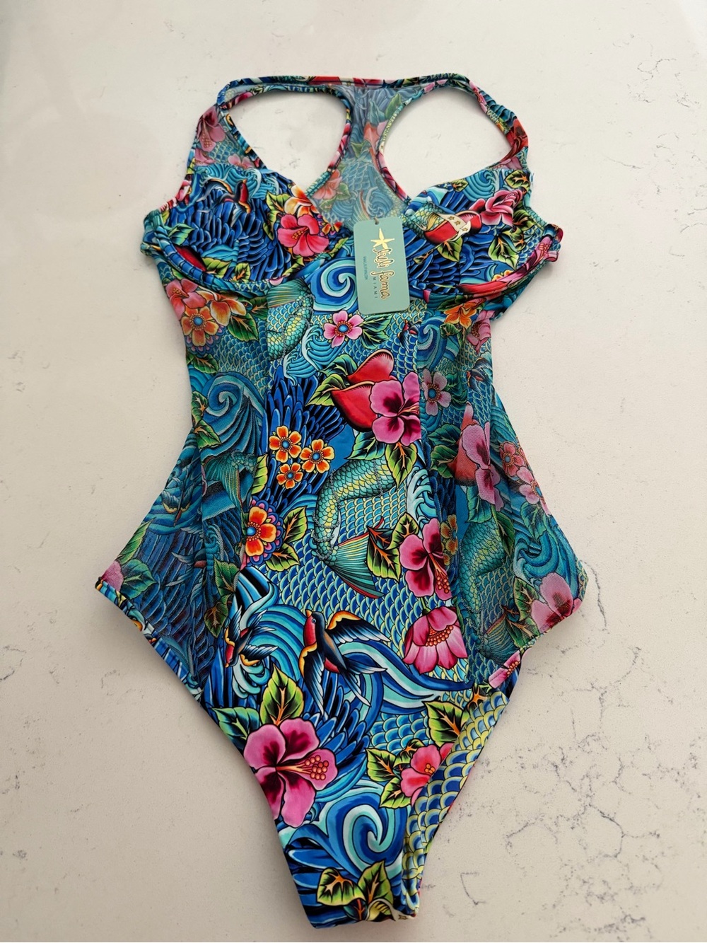 Luli Fama Blue Tropical Floral One-Piece SwimsuitINKED BABE - Ink Mesh One Piece